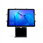 Black desktop kiosk stand by Star Micronics. Tablet and tablet enclosure not included.
