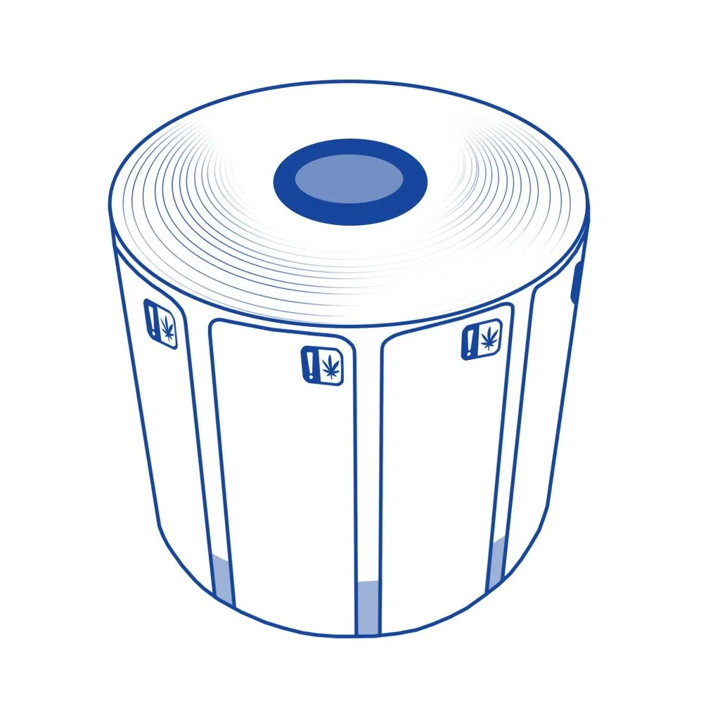 Star Blue code-compliant die-cut cannabis label paper roll by Star Micronics.