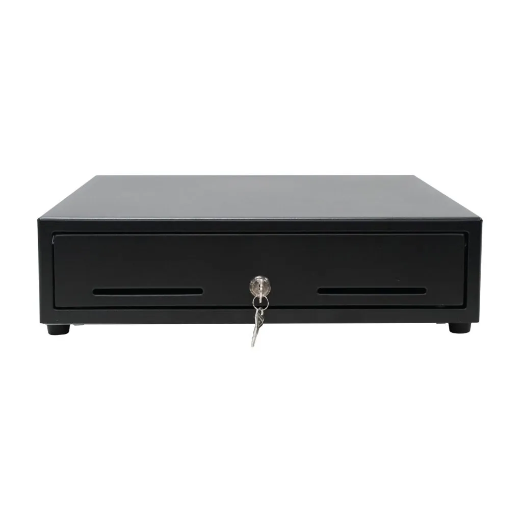 The CD5-1617 cash drawer by Star Micronics offers a balance of size and durability, designed to handle heavy cash transactions with ease.