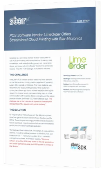 POS Software Vendor LimeOrder Offers Streamlined Cloud Printing with Star Micronics