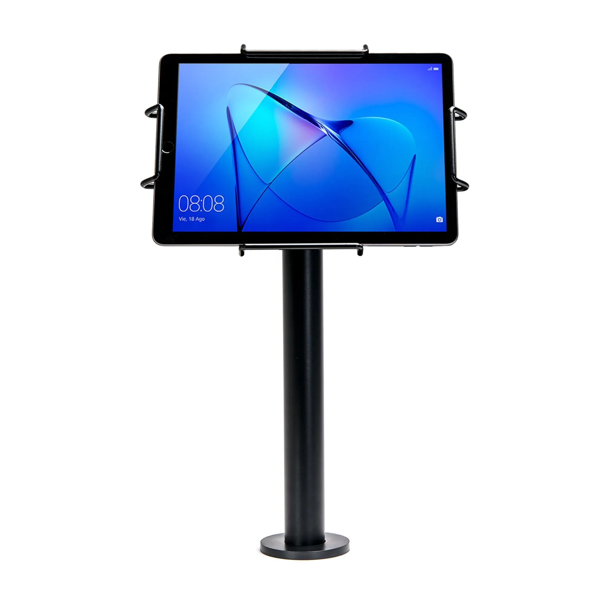 Black 18" tablet display pole mount, tablet and tablet enclosure not included.