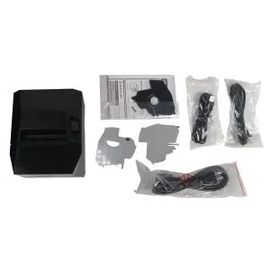 Box contents of the TSP143IV SK Thermal Linerless Sticky Label Printer by Star Micronics.